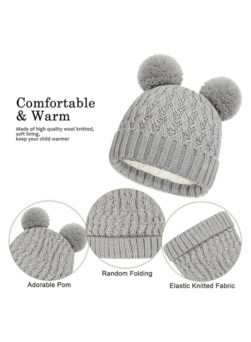 Kids Winter Beanie Hat Scarf and Touchscreen Gloves Set, Fleece Lining Beanie Hat Knit Gloves Neck Warmer for Children 2-8, Grey - Image 4